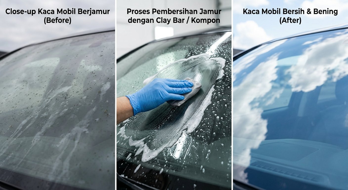 Kaca mobil berjamur sebelum dibersihkan di Bekasi